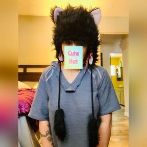 Black Furry Cat Ear Hat
